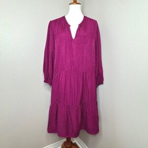 NATION LTD Tiered Dress LARGE Magenta Midi Peasant Colorful Made in USA‎